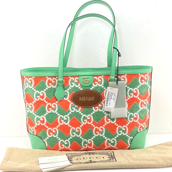 Gucci 631685 Ophidia GG Raffia Shoulder Bag/Tote, Limited Edition "Miami", NWT - Picture 5 of 9